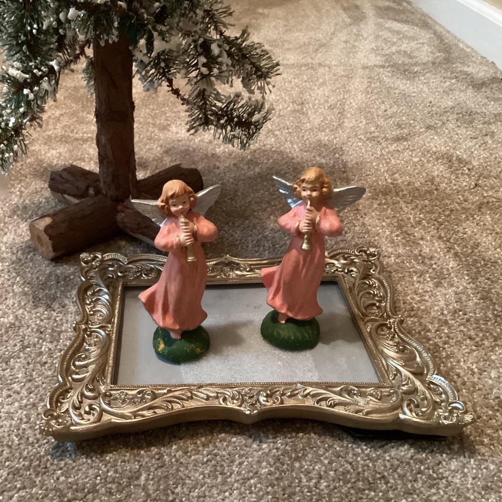Set of antique ceramic angels with horns made in Italy